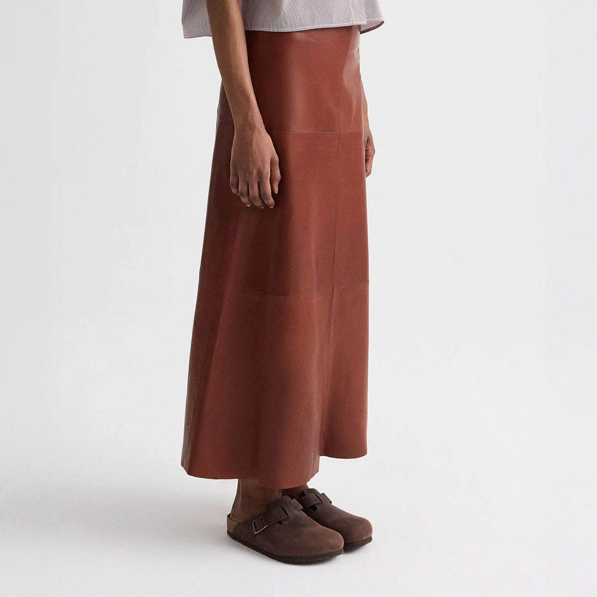 A-Line Leather Skirt in Root Beer