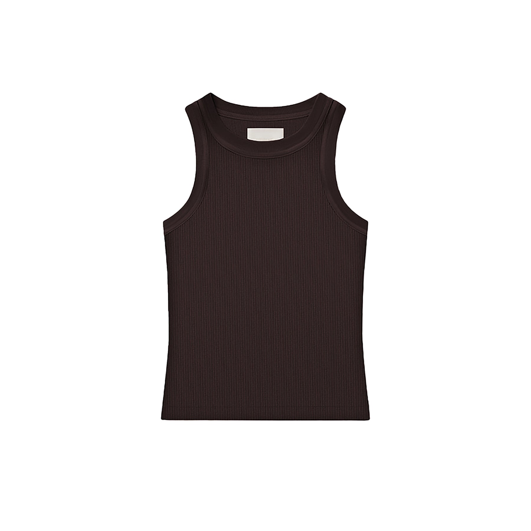Isabel Rib Tank in Chocolate featuring a fitted body and crew neckline, made from organic cotton and tencel blend.
