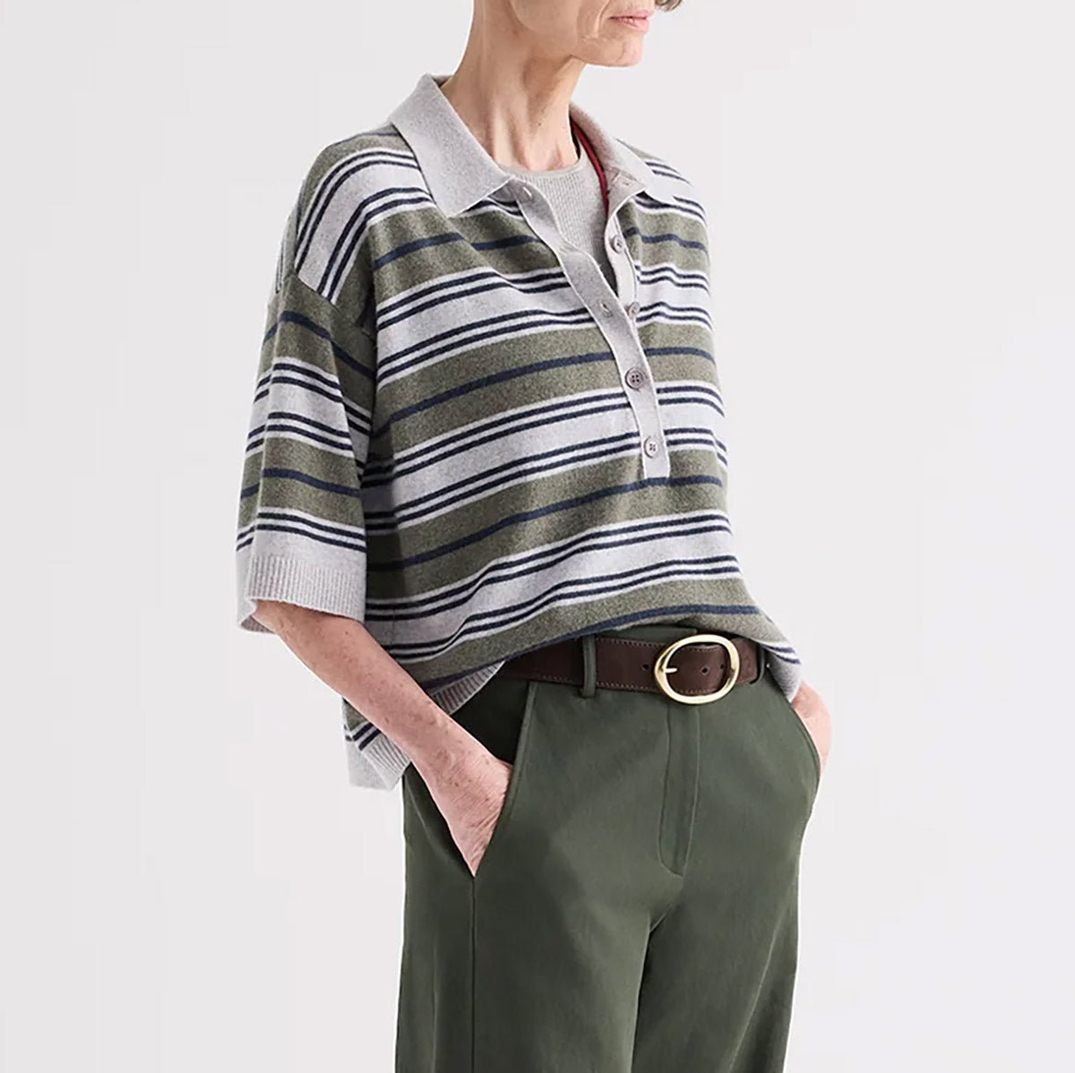 Short Sleeve Polo Sweater in Moss Multi