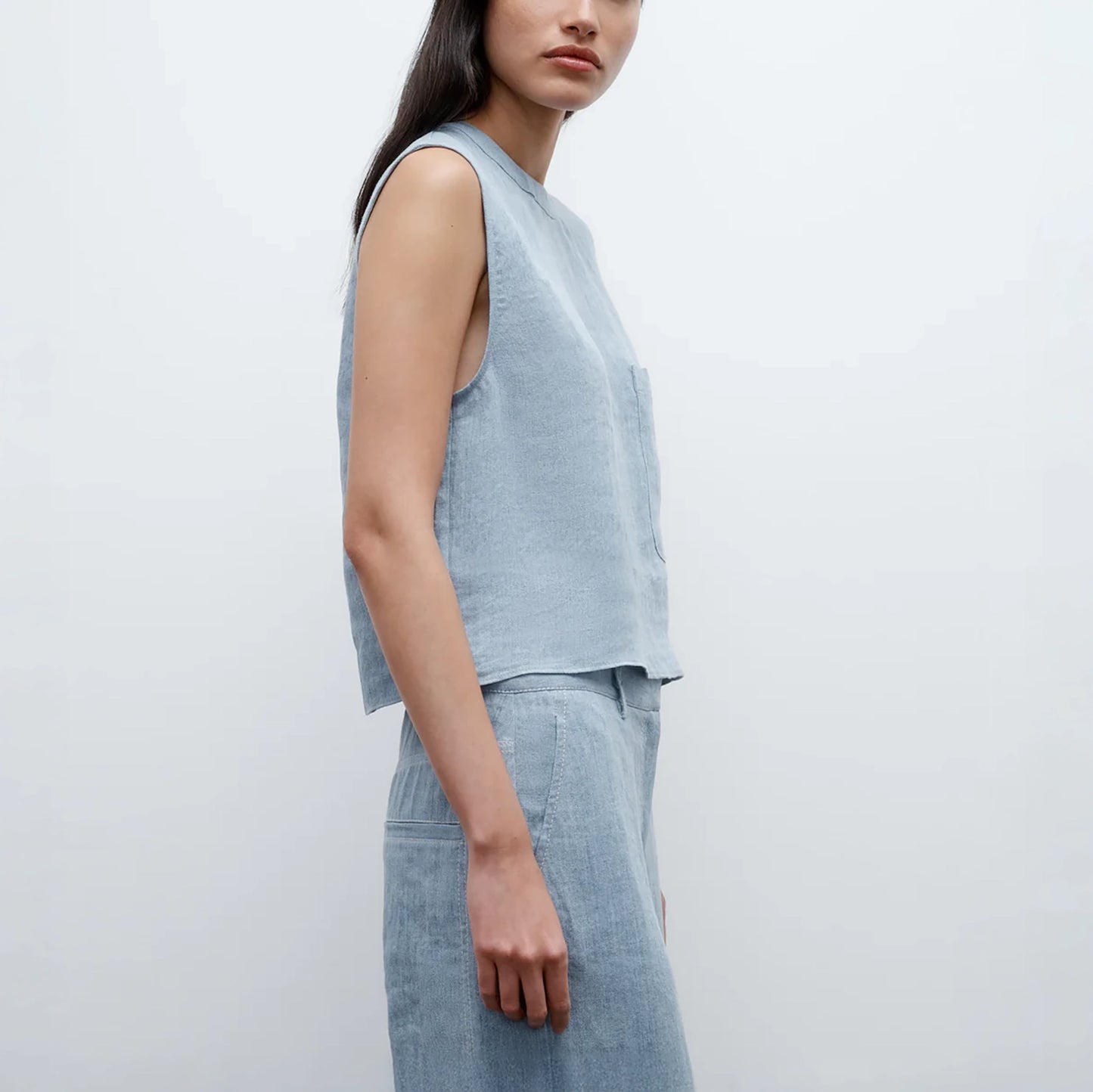 Cropped Muscle Tank in Light Indigo