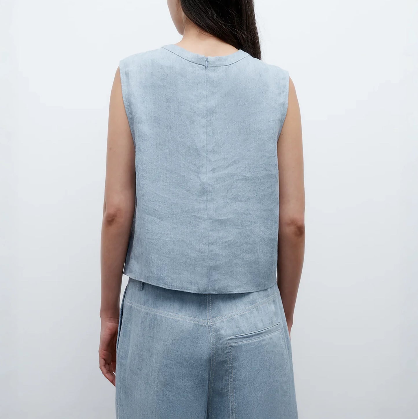 Cropped Muscle Tank in Light Indigo