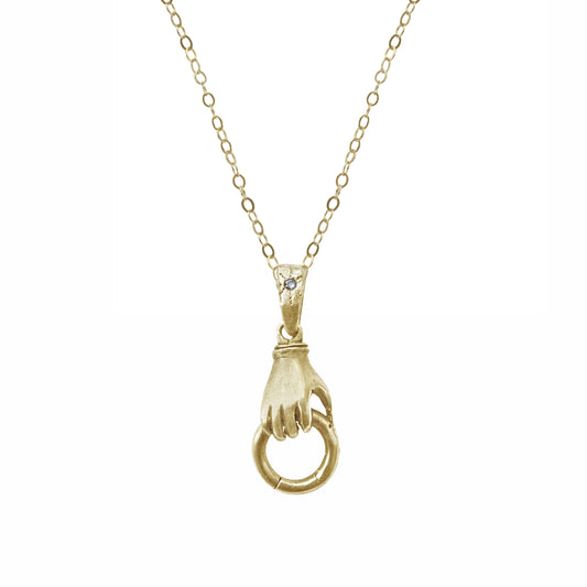 14k yellow gold with a white diamond Charm holder pendant with a push clasp Chain length: 16" AN1414