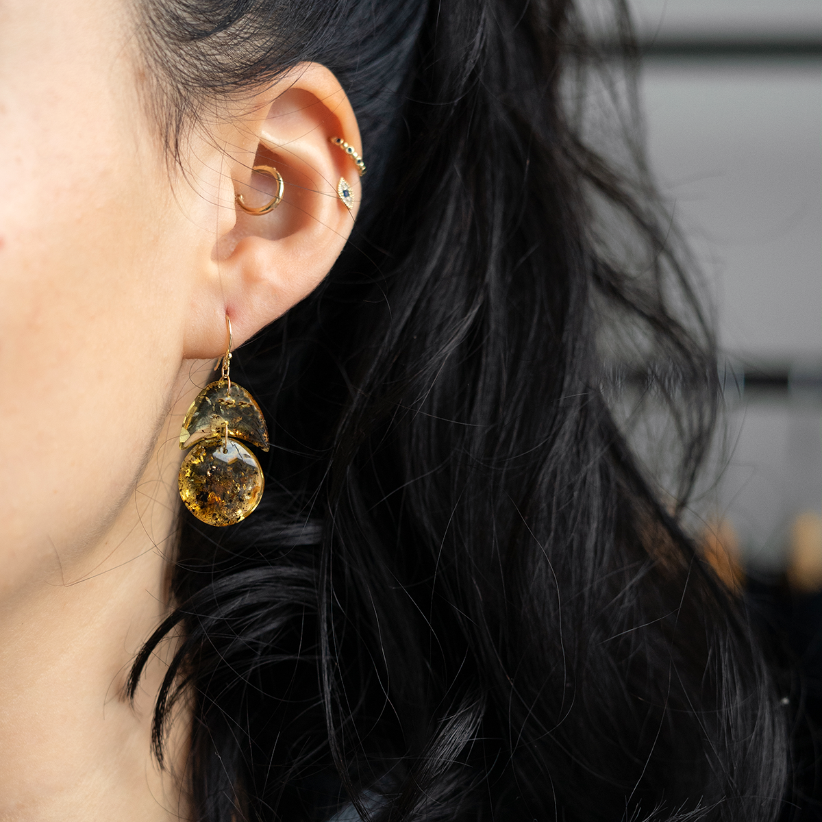 18k yellow gold Approximate length: 1.5" This earrings were made with hand cut stones in NYC ER723GGAM
