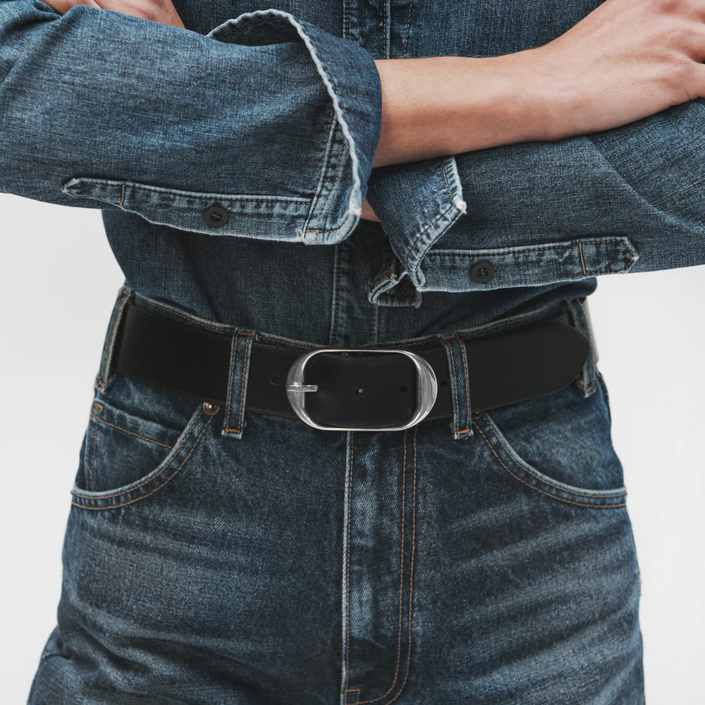 Nili Leather Belt in Black & Silver