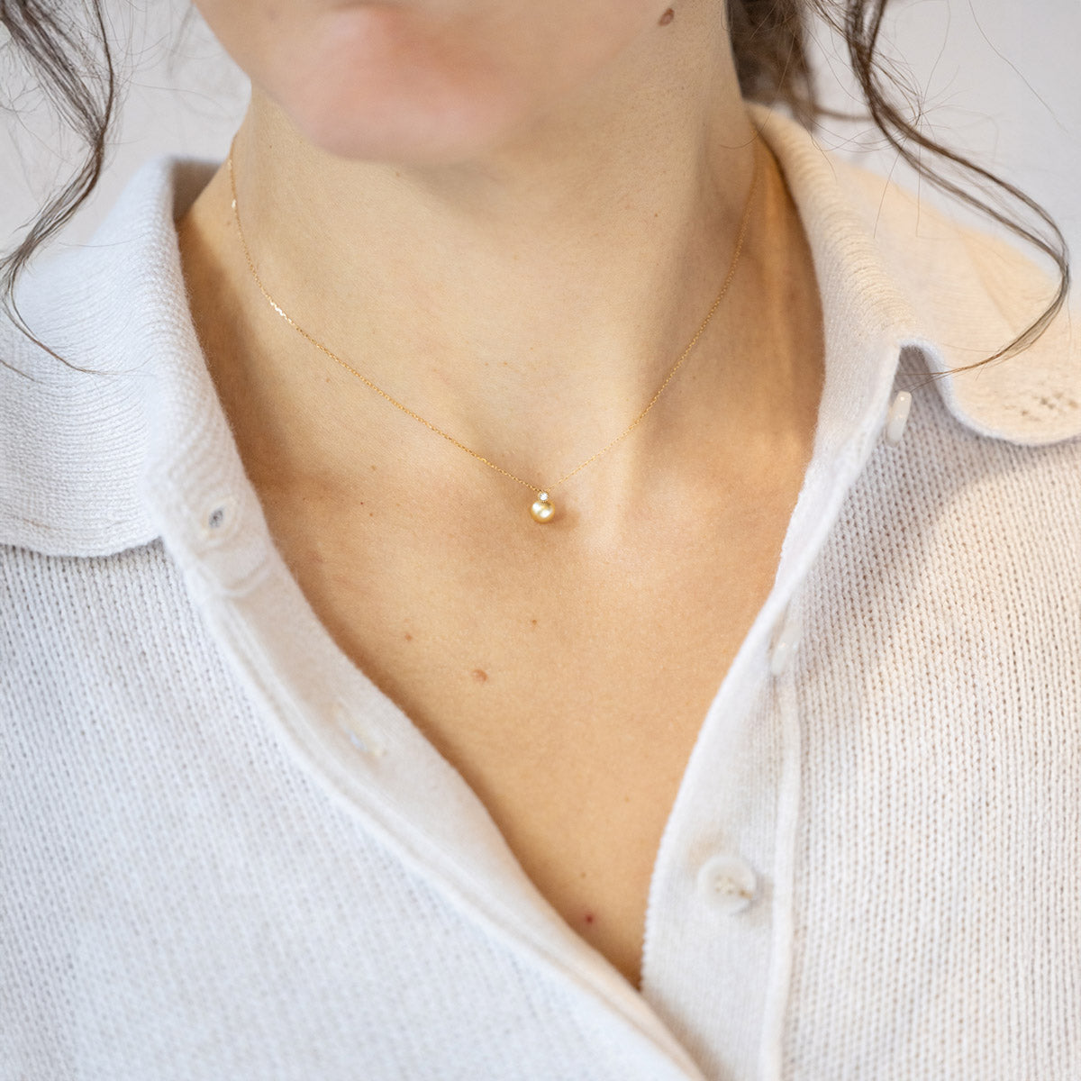 Baby Kidney Pearl and Diamond Necklace