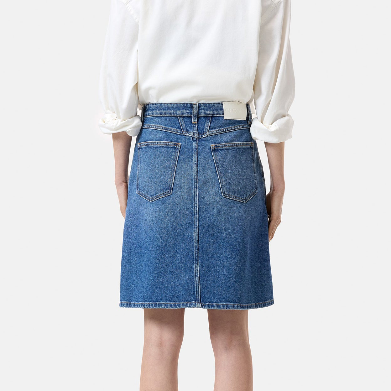 Stover-X Denim Skirt in Mid Blue