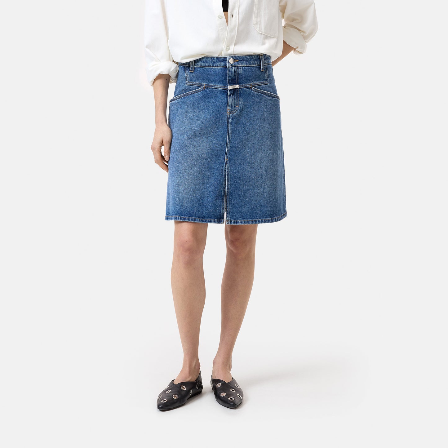 Stover-X Denim Skirt in Mid Blue