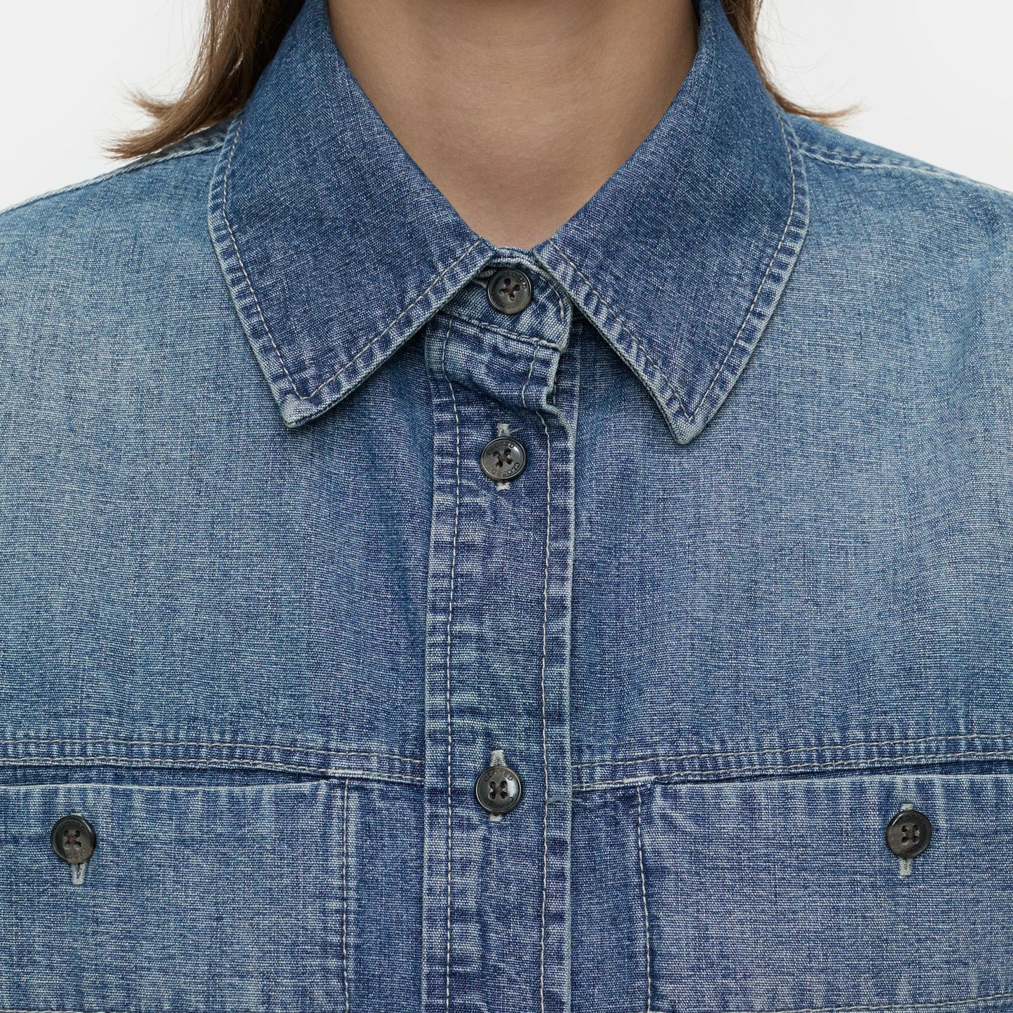 Denim Utility Shirt in Mid Blue