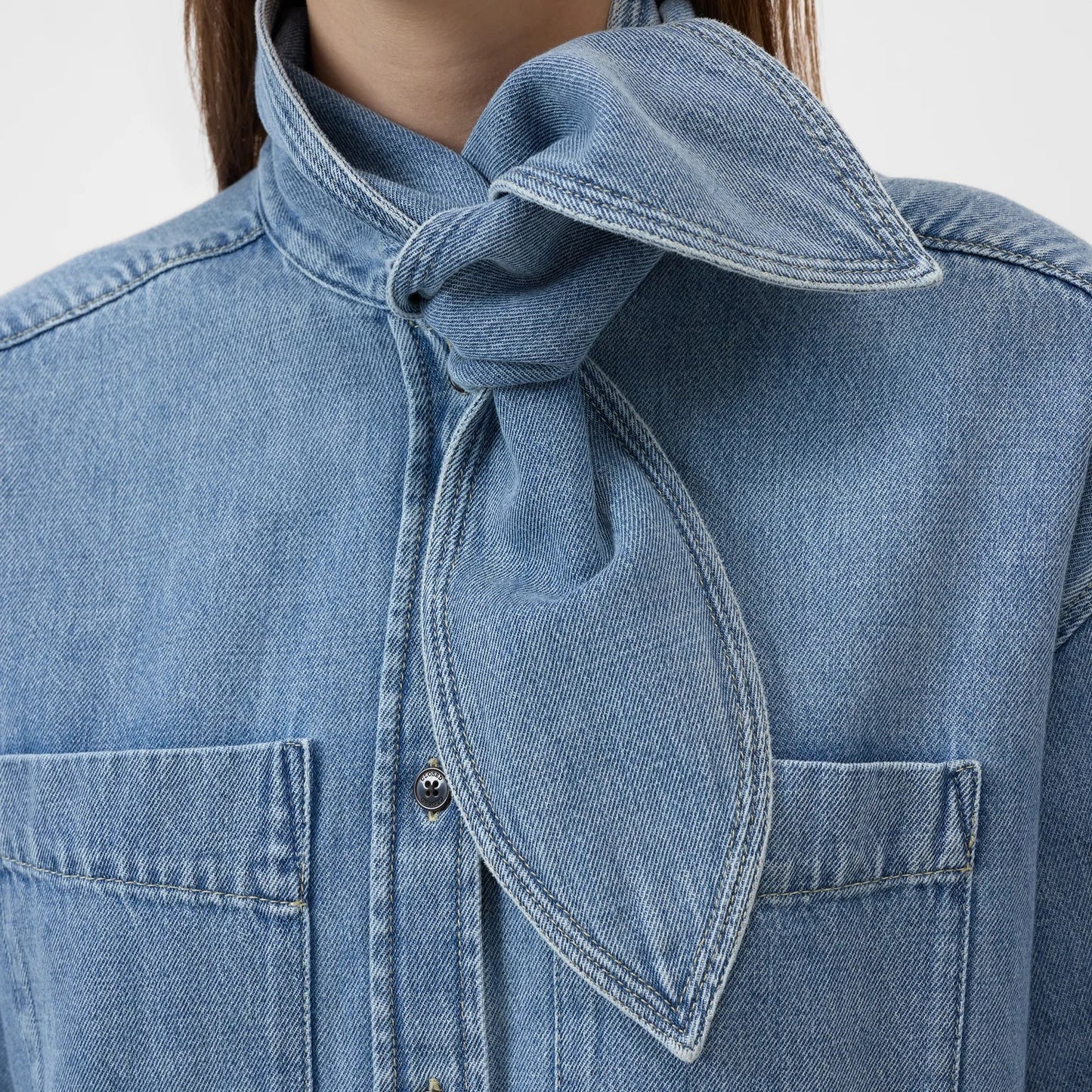 Scarf Shirt in Light Blue Denim