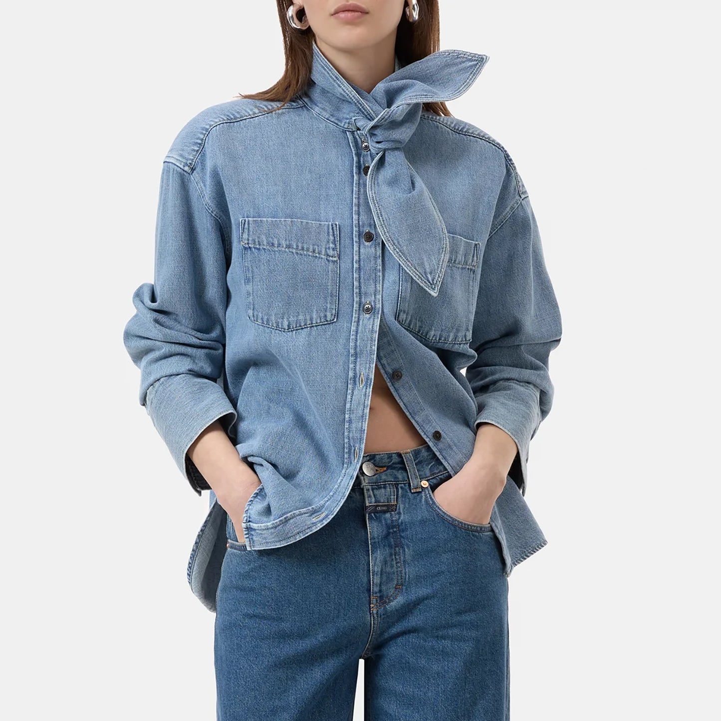 Scarf Shirt in Light Blue Denim