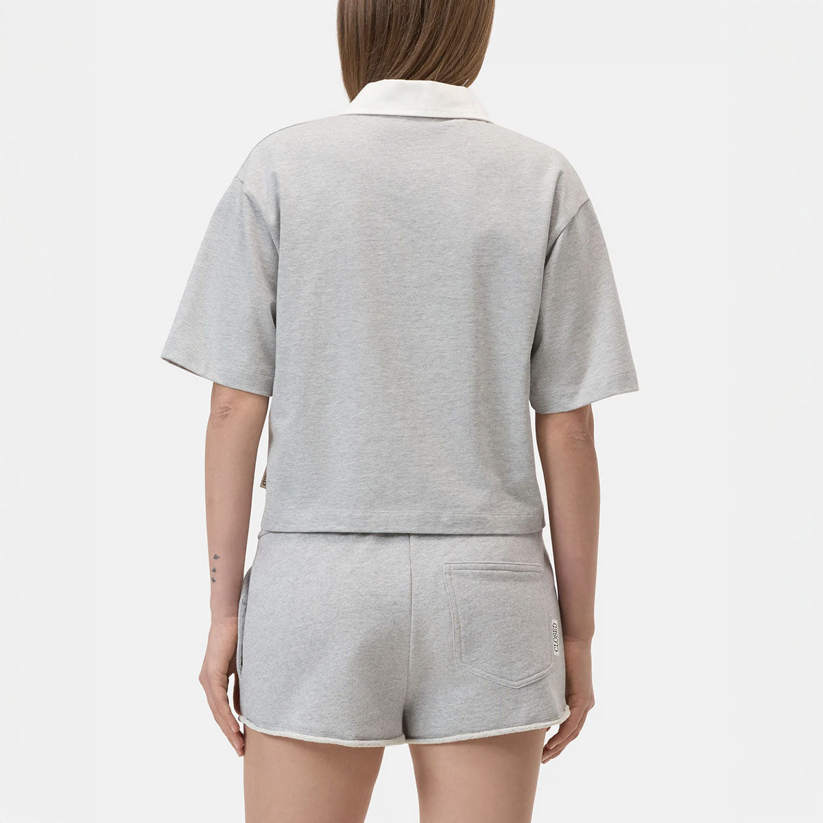 Cropped Rugby Shirt in Light Grey Melange