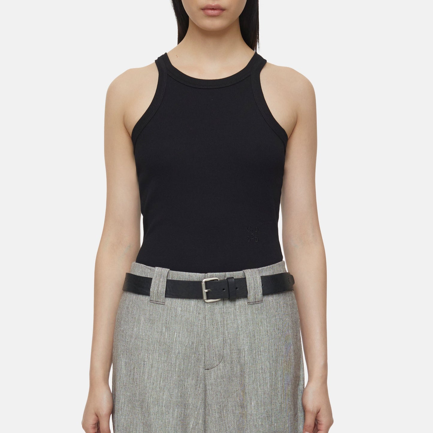 Rib Knit Racer Tank in Black