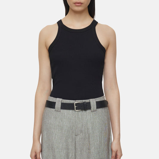 Rib Knit Racer Tank in Black