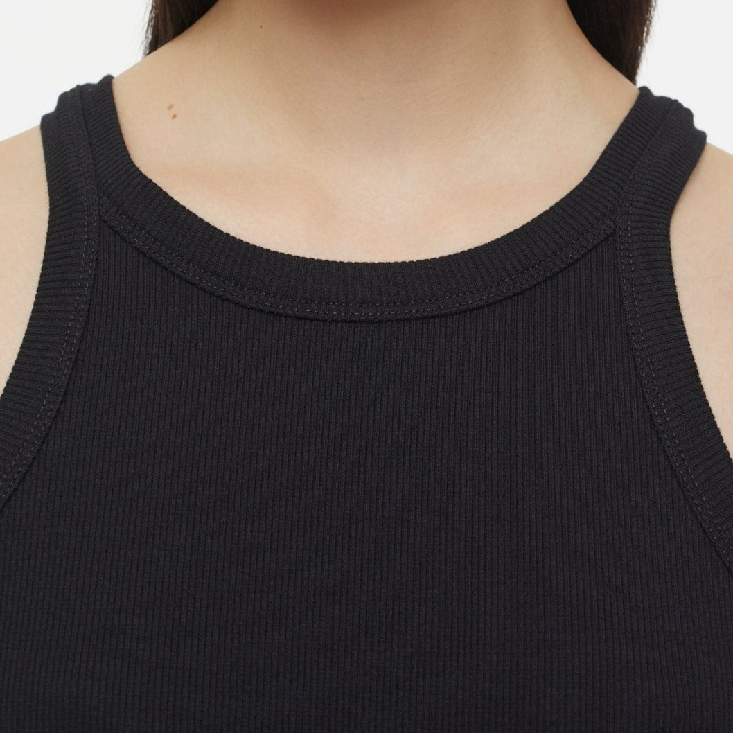Rib Knit Racer Tank in Black