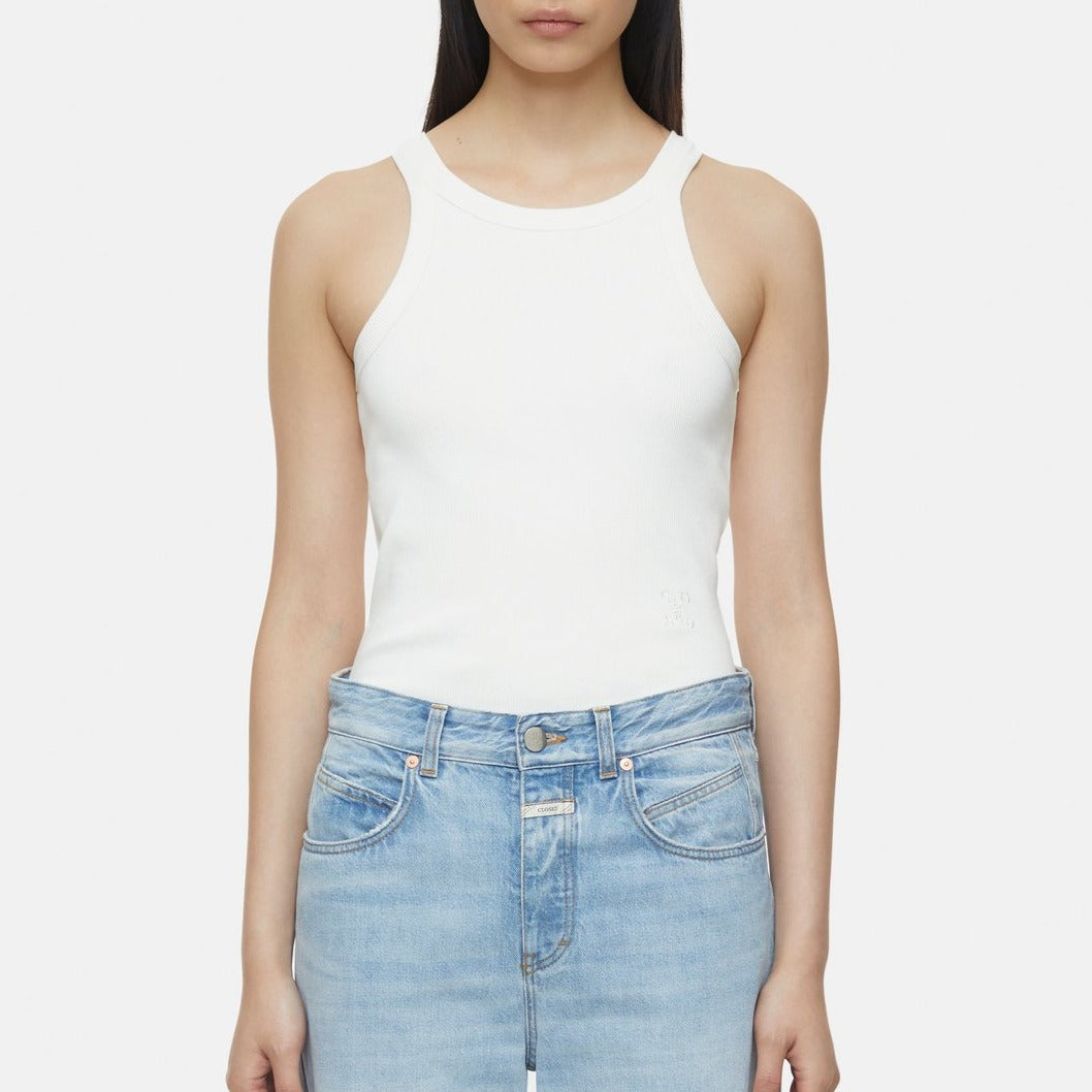 Rib Knit Racer Tank in Ivory