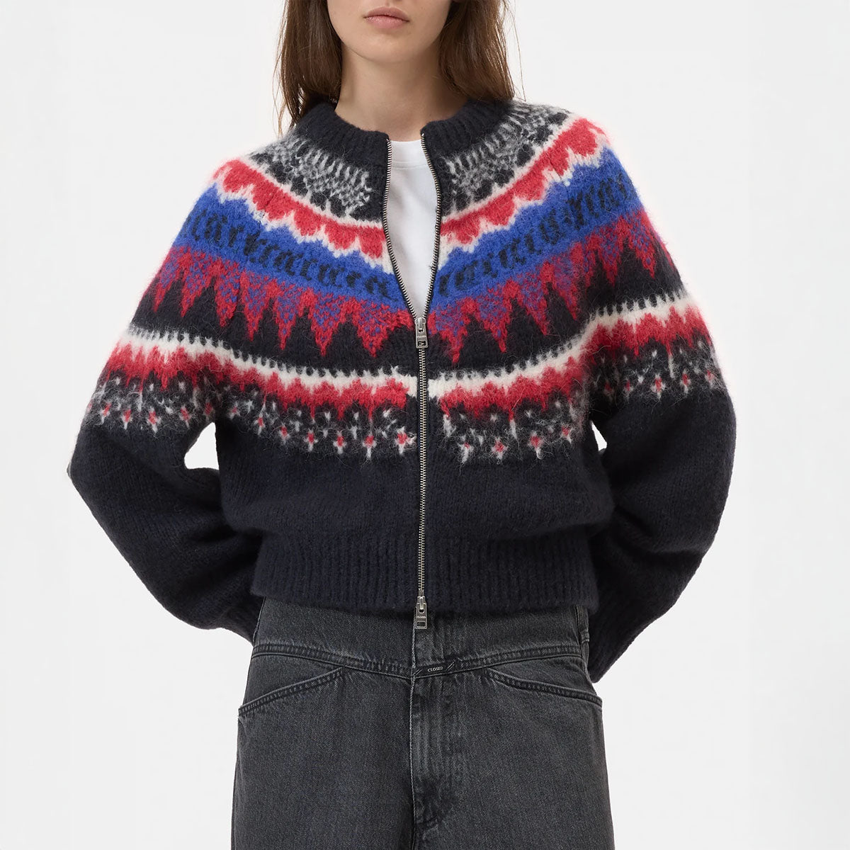 Cropped Knit Zip Up in Cosmic Grey