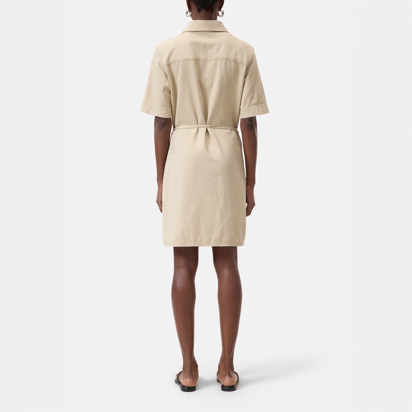 Short Sleeve Wrap Dress in Soft Beige