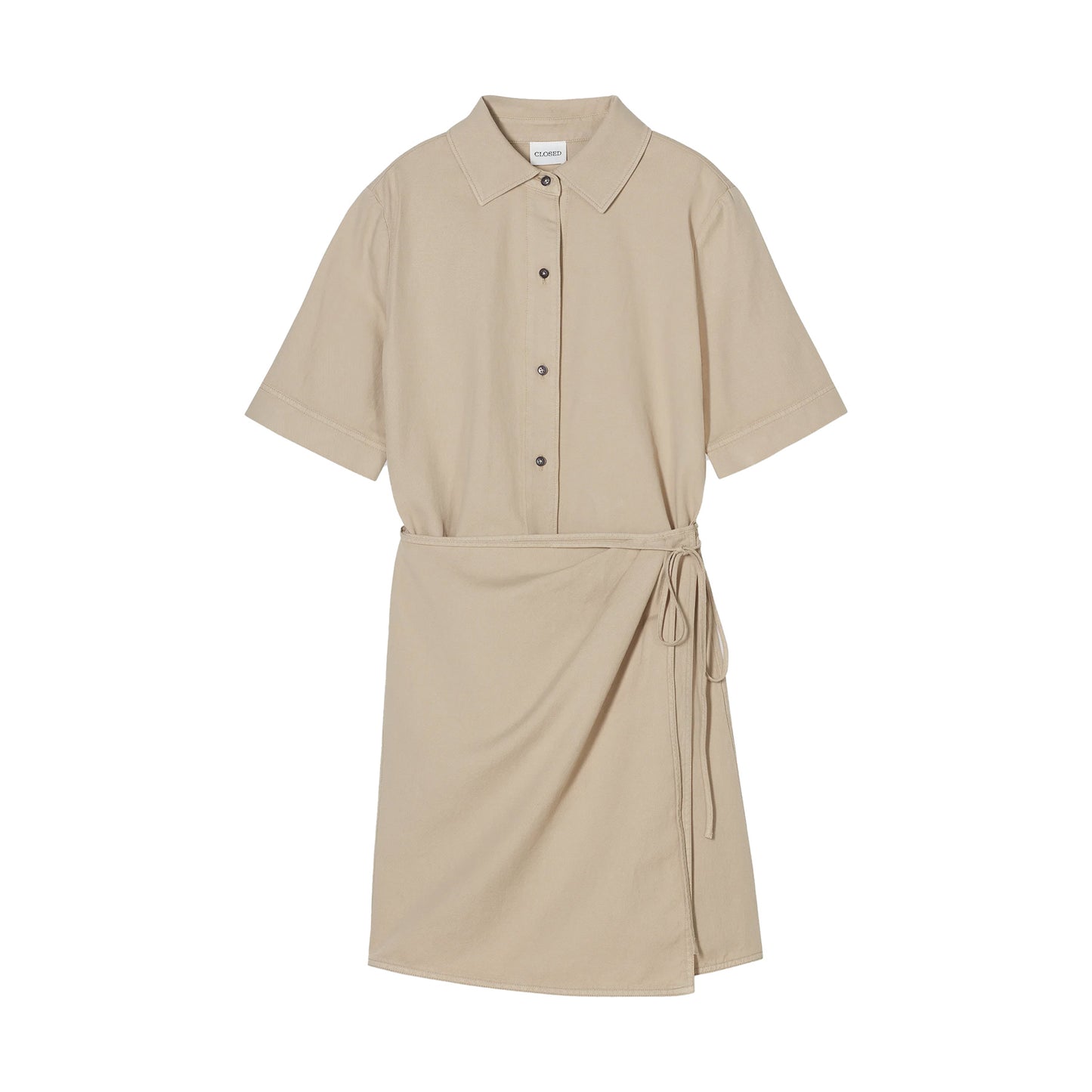 Short Sleeve Wrap Dress in Soft Beige