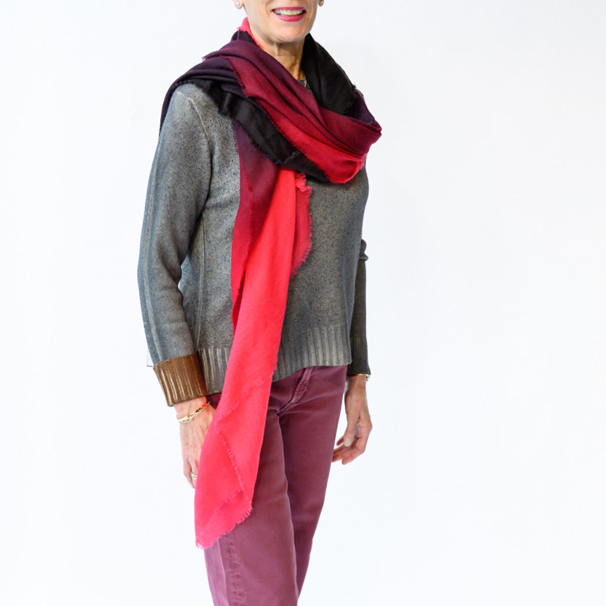 Coccola Sfume Scarf in Merlot and Red Ombre