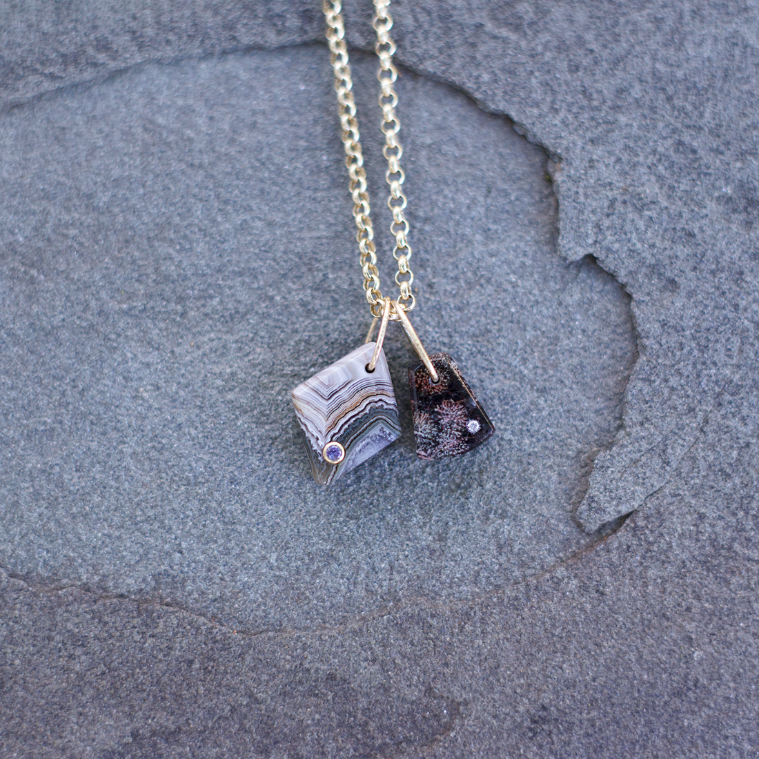 Agate and Tanzanite Diamond Charm