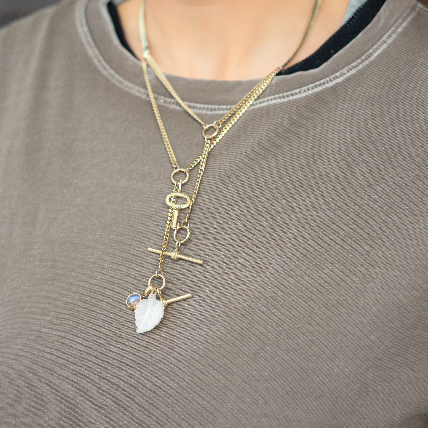 Double Charm Holder Necklace in Gold