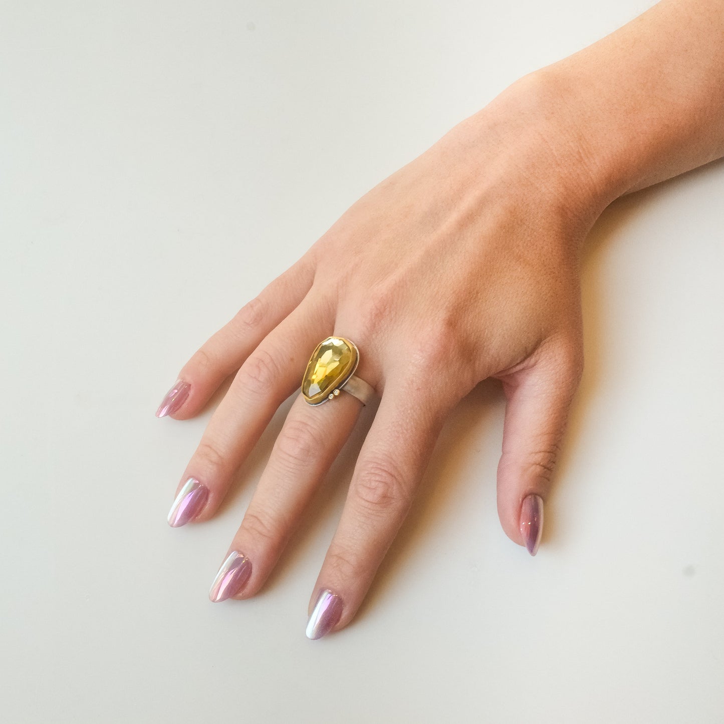 Rosecut Citrine Ring with Diamonds in 22K Yellow Gold