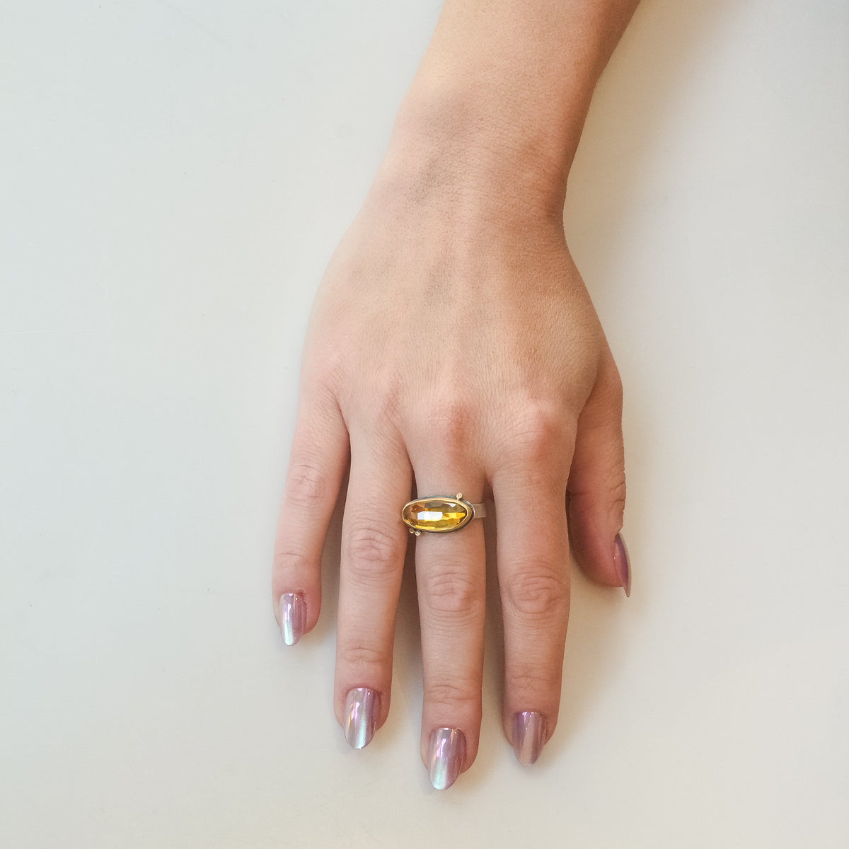 Rosecut Citrine Ring with Diamonds in 22K Yellow Gold