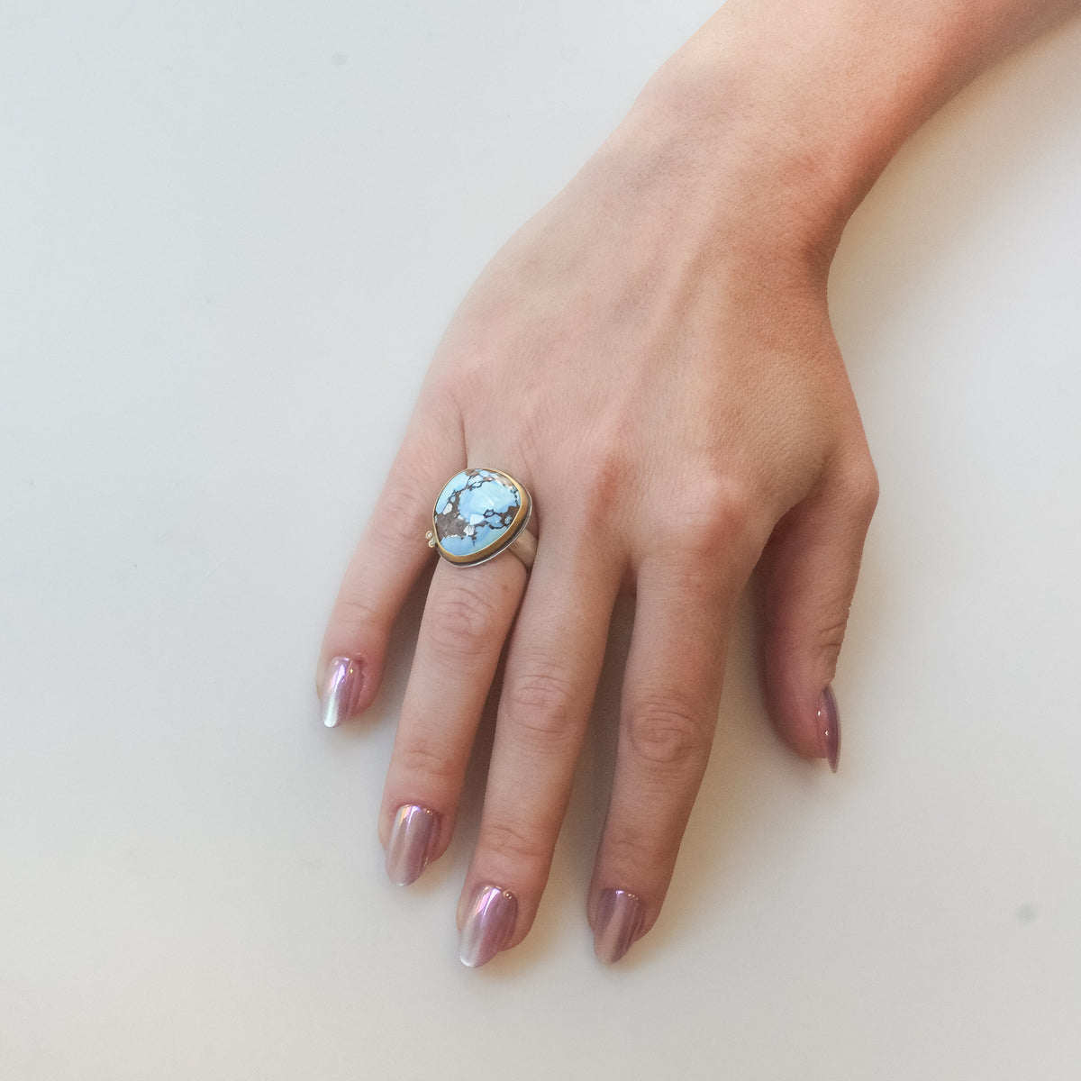 Blue Turquoise Ring with Diamonds in 22K Yellow Gold
