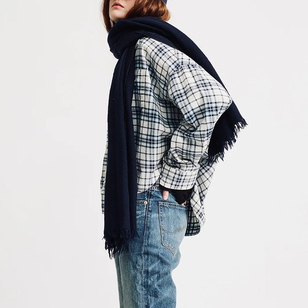 Cropped Button Up Ecru/Blue Plaid