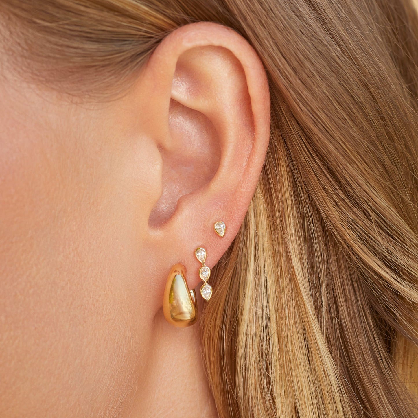 Triple Diamond Stud Earrings