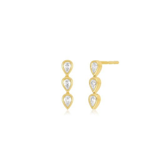 14k yellow gold Three bezel set pear diamonds (0.30ct) Butterfly backing Earring length: 12.5mm These earrings are sold in a pair EF-61546