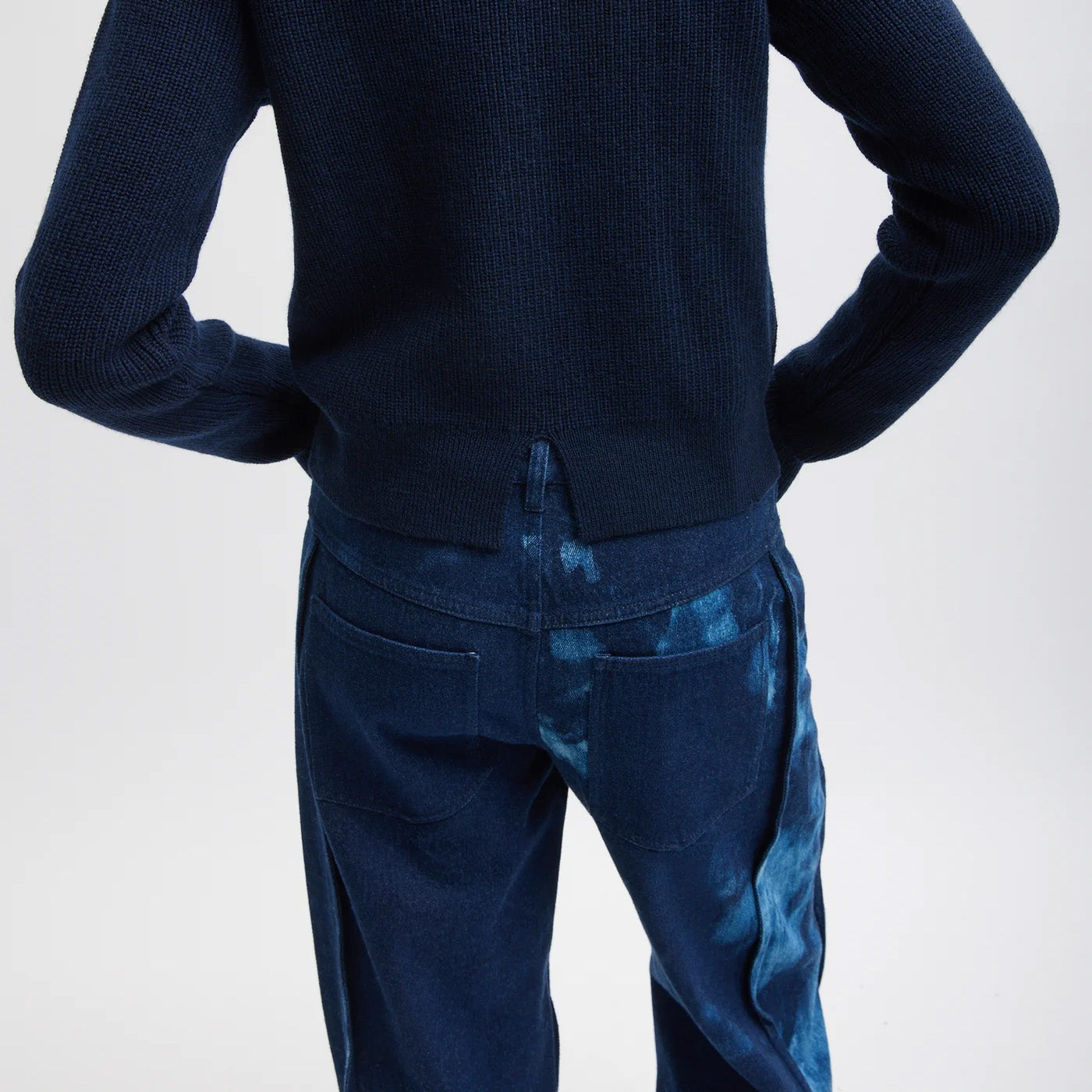 Tie Dye Denim Tuck Jean in Blue Multi