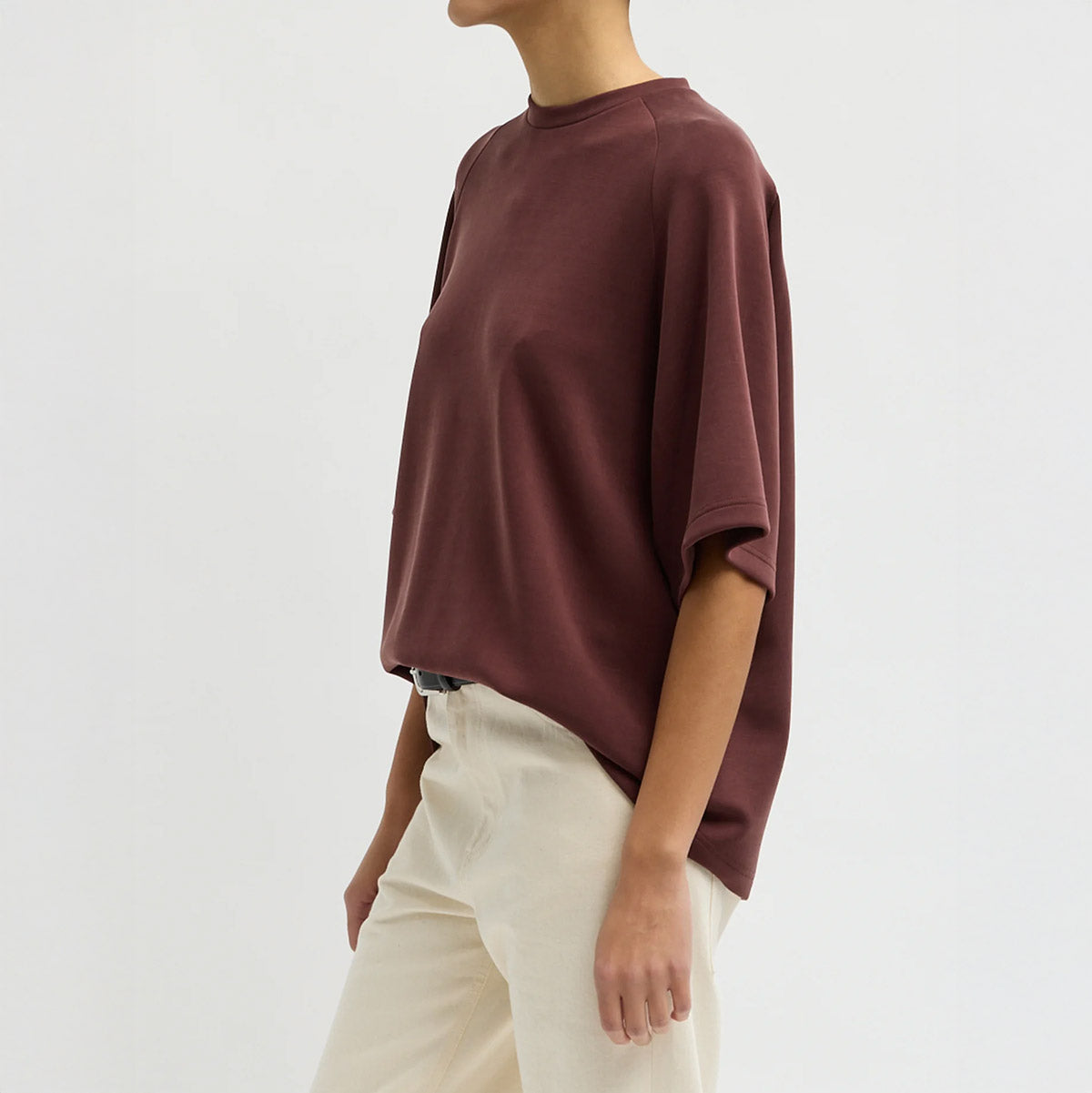 Lightweight Viscose Neoprene Baseball Tee in Bordeaux