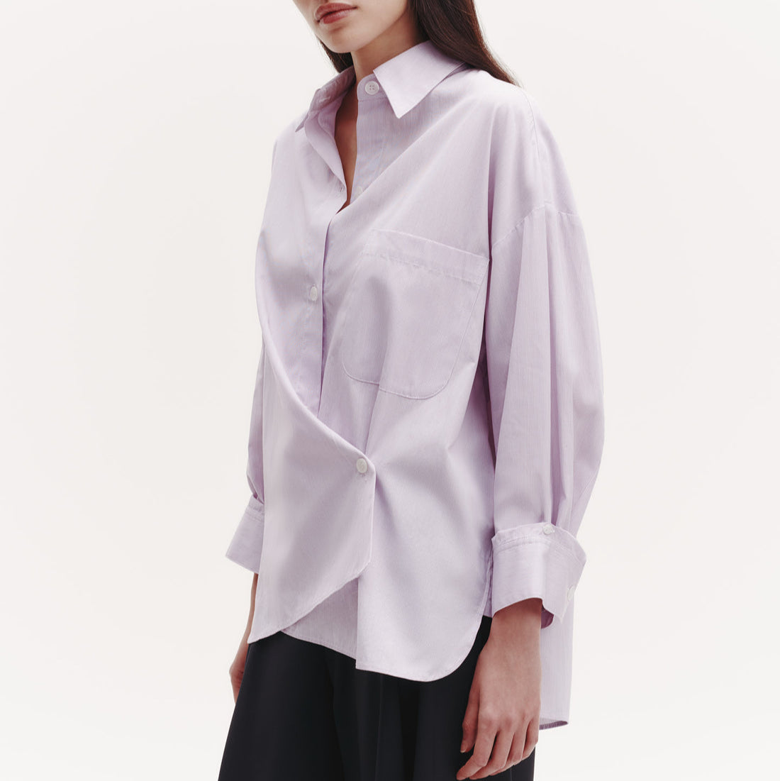 Pinstripe Earl Blouse in Purple & White