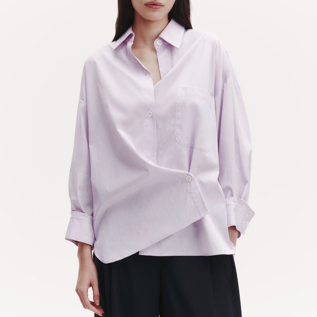 Pinstripe Earl Blouse in Purple & White