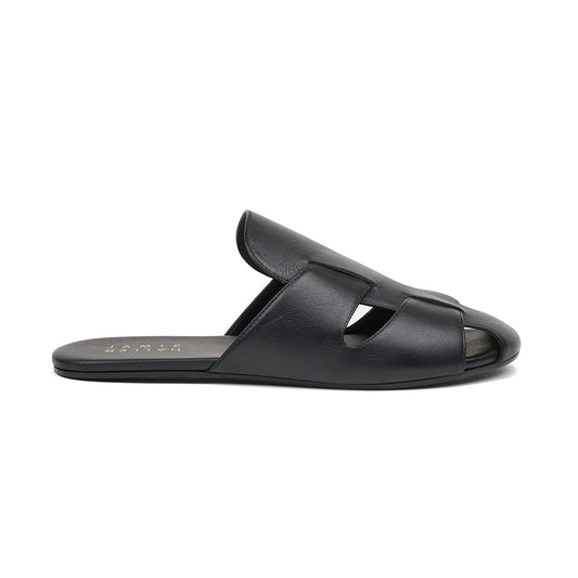 Fisherman Slide in Black Leather