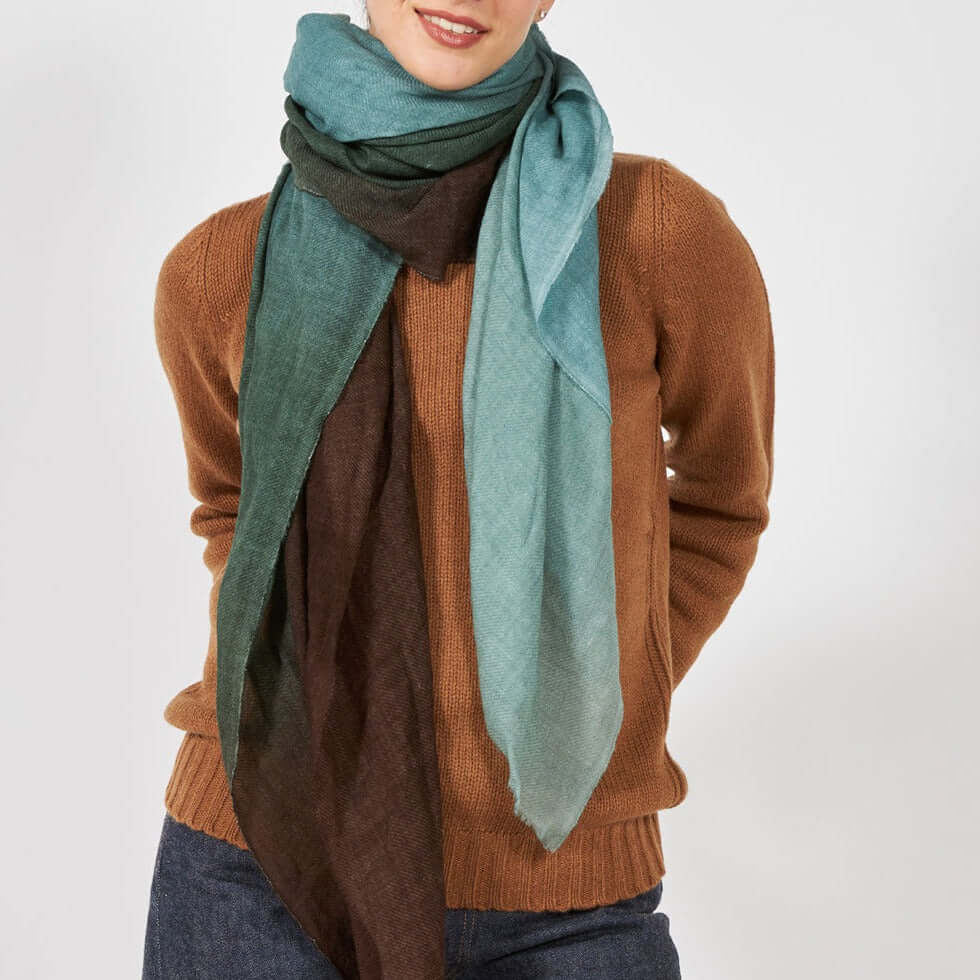 Miuccia Scarf in Teal & Brown