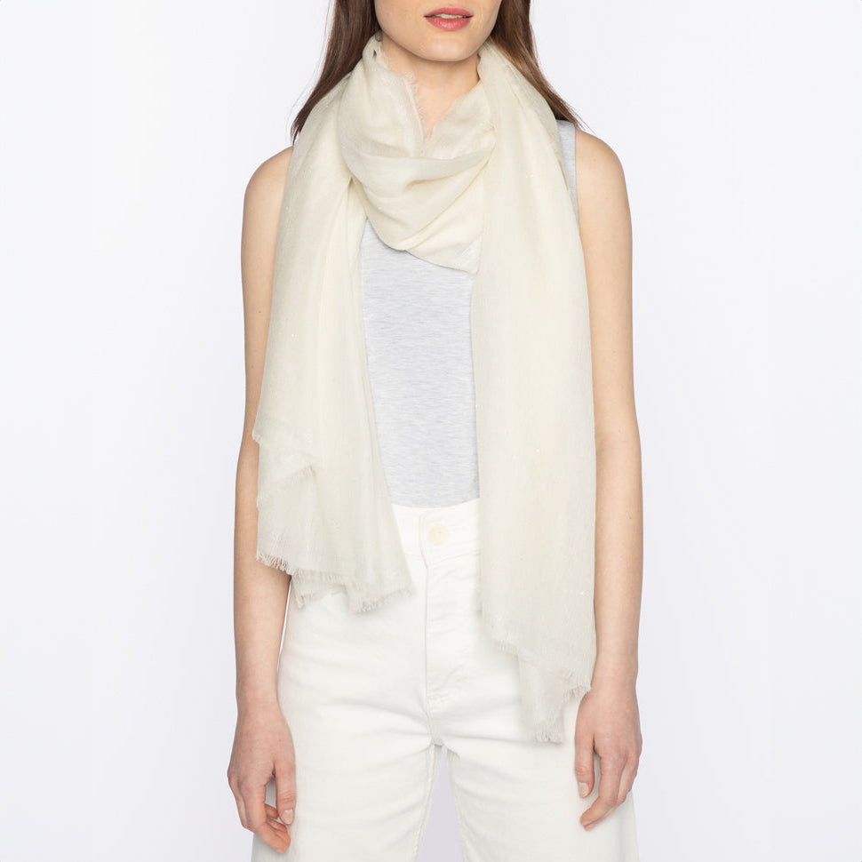 Wool & Sequin Shawl in Pearl