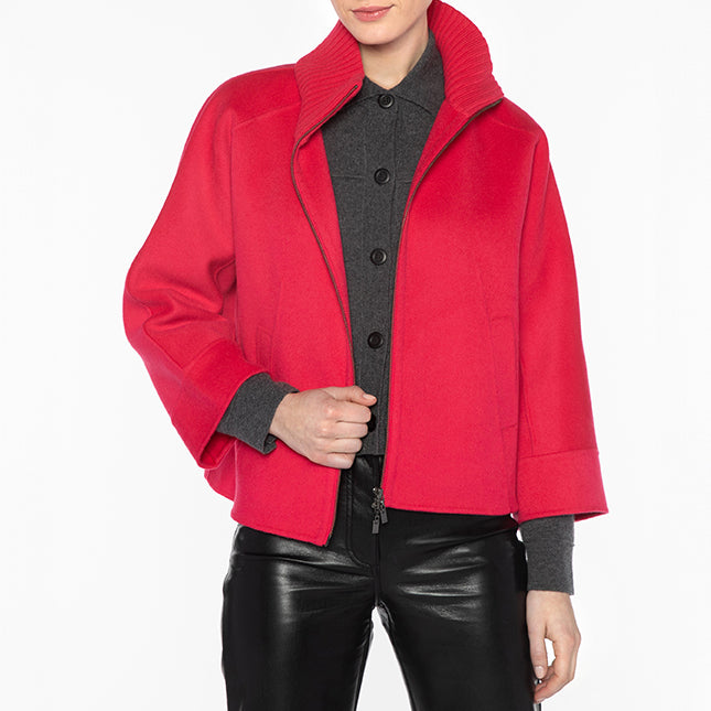 Knit Trim Short Jacket in Poppy