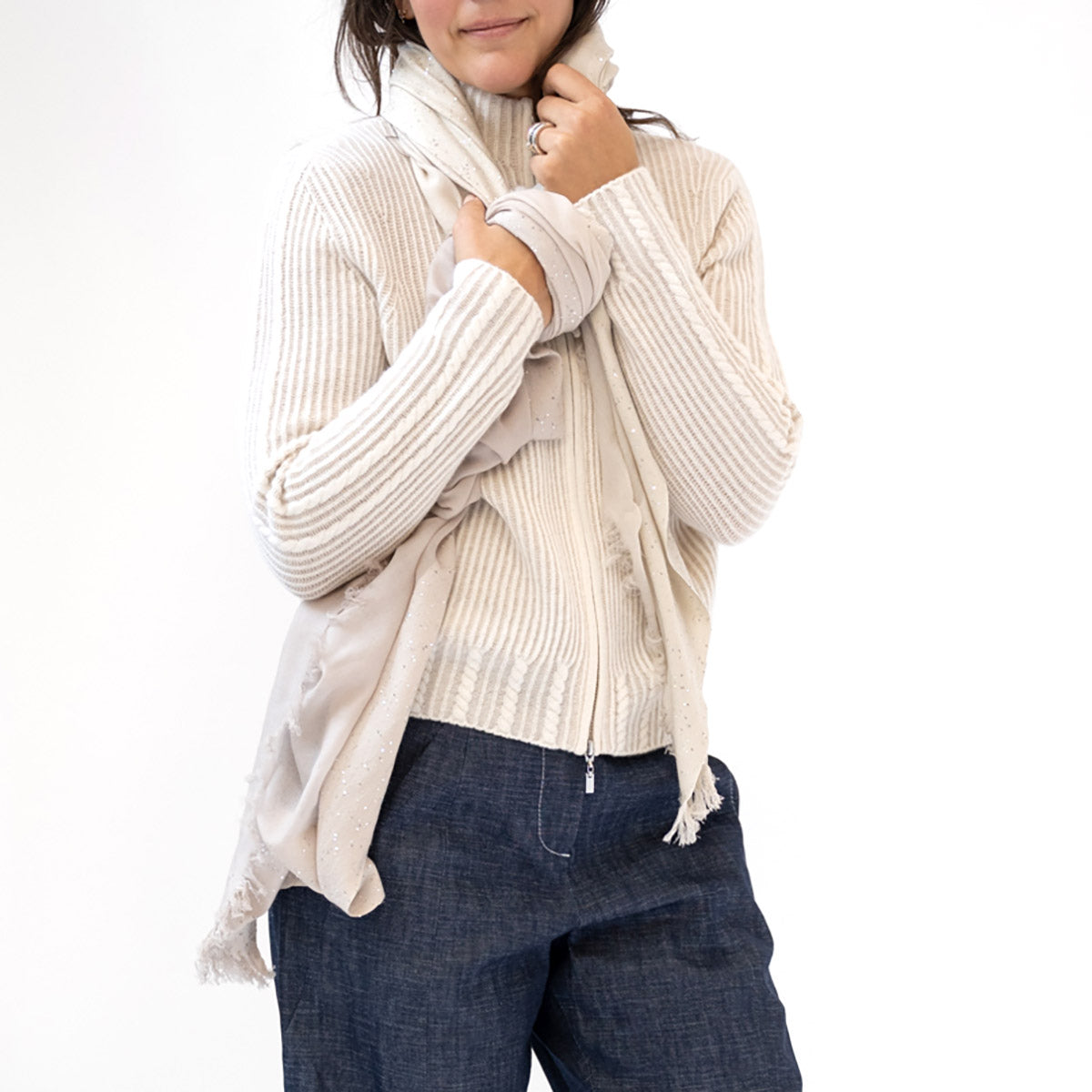 Zip Mock Cardigan in Dune and Ivory