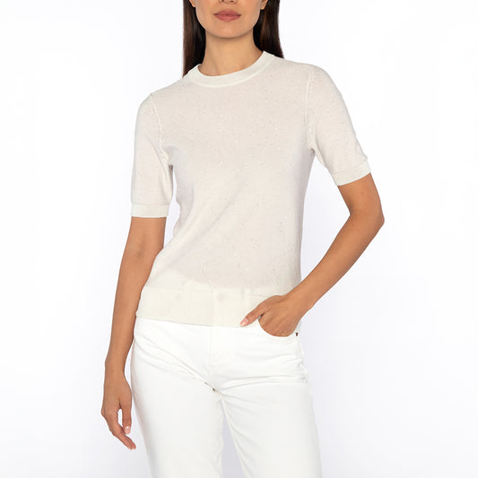 Sparkle Short Sleeve Sweater in Ivory