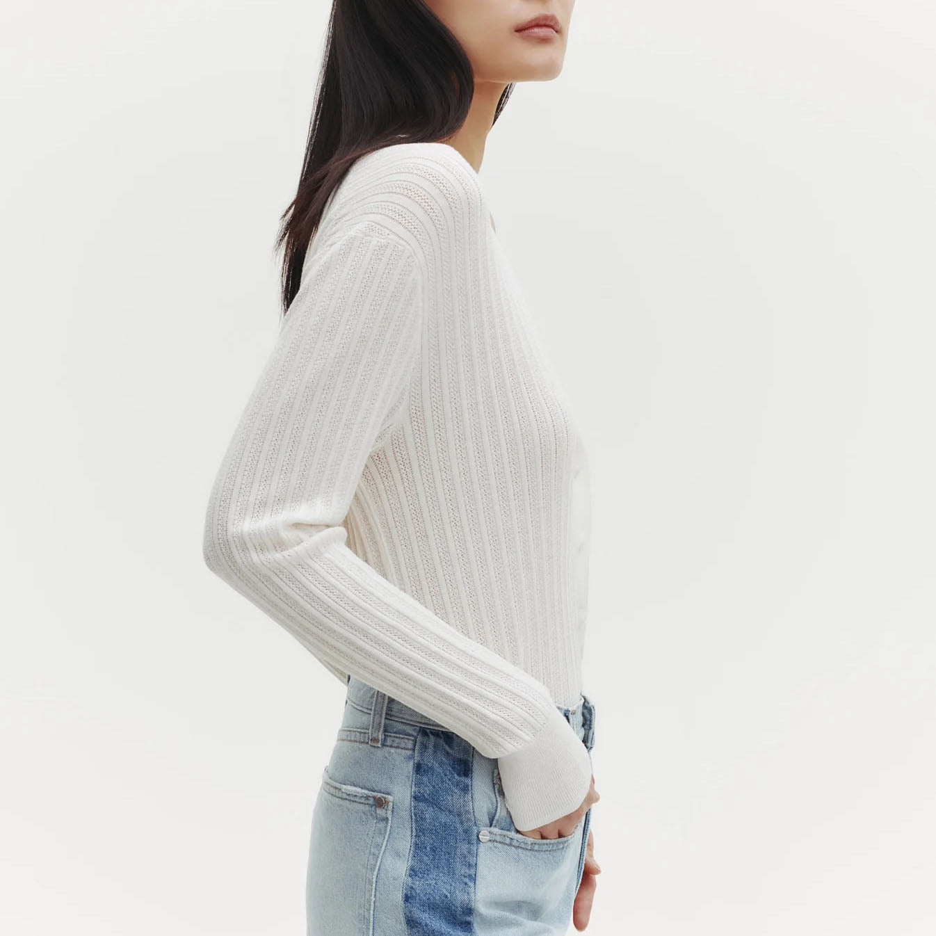 Pointelle Cardigan in Ivory