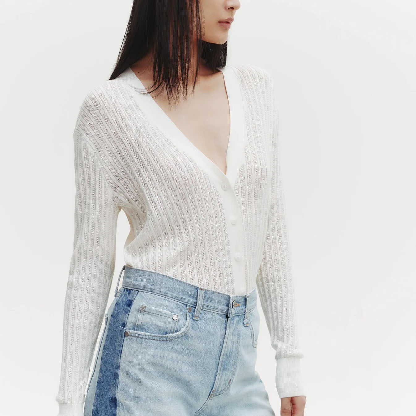 Pointelle Cardigan in Ivory