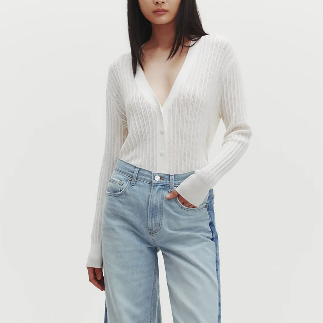 Pointelle Cardigan in Ivory