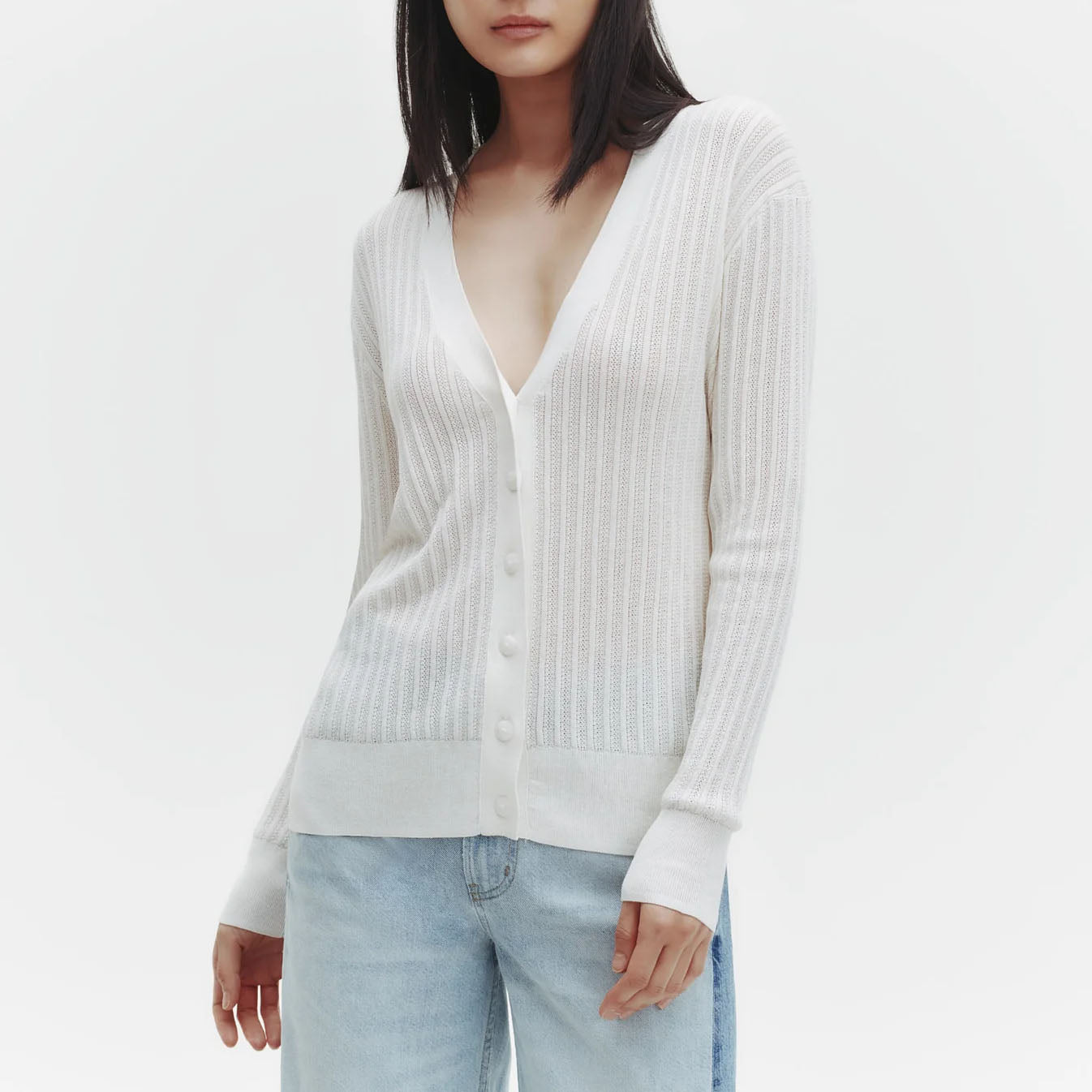 Pointelle Cardigan in Ivory