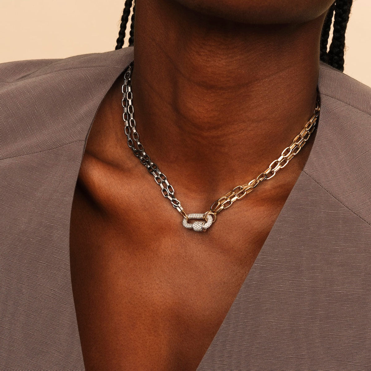 Biker Chain in Blackened Silver with Rose Gold