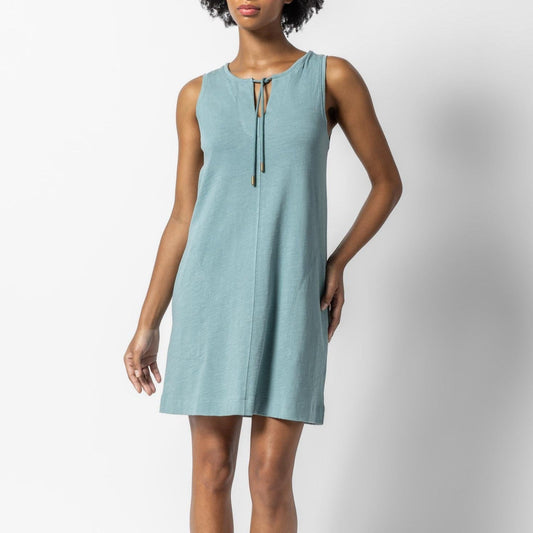 Split Neck Sleeveless Dress in Seagreen