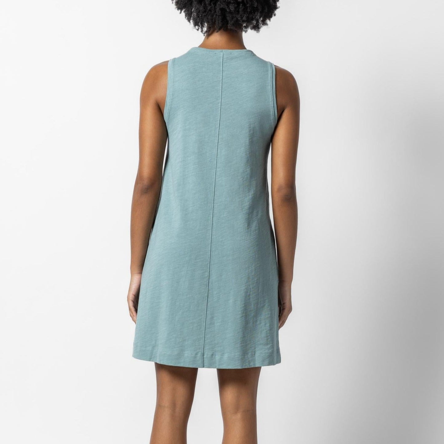 Split Neck Sleeveless Dress in Seagreen