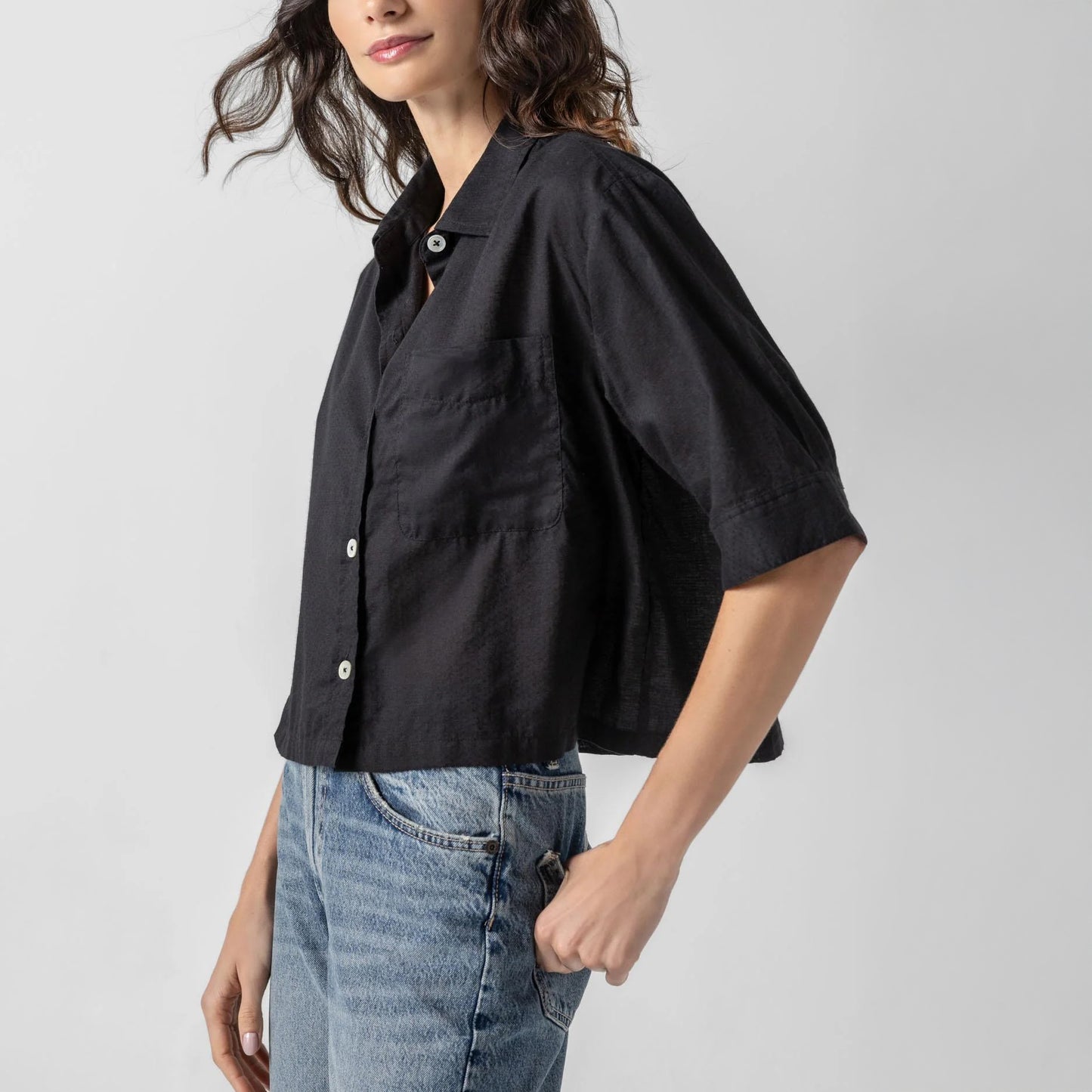 Easy Sleeve Button Down Shirt in Black