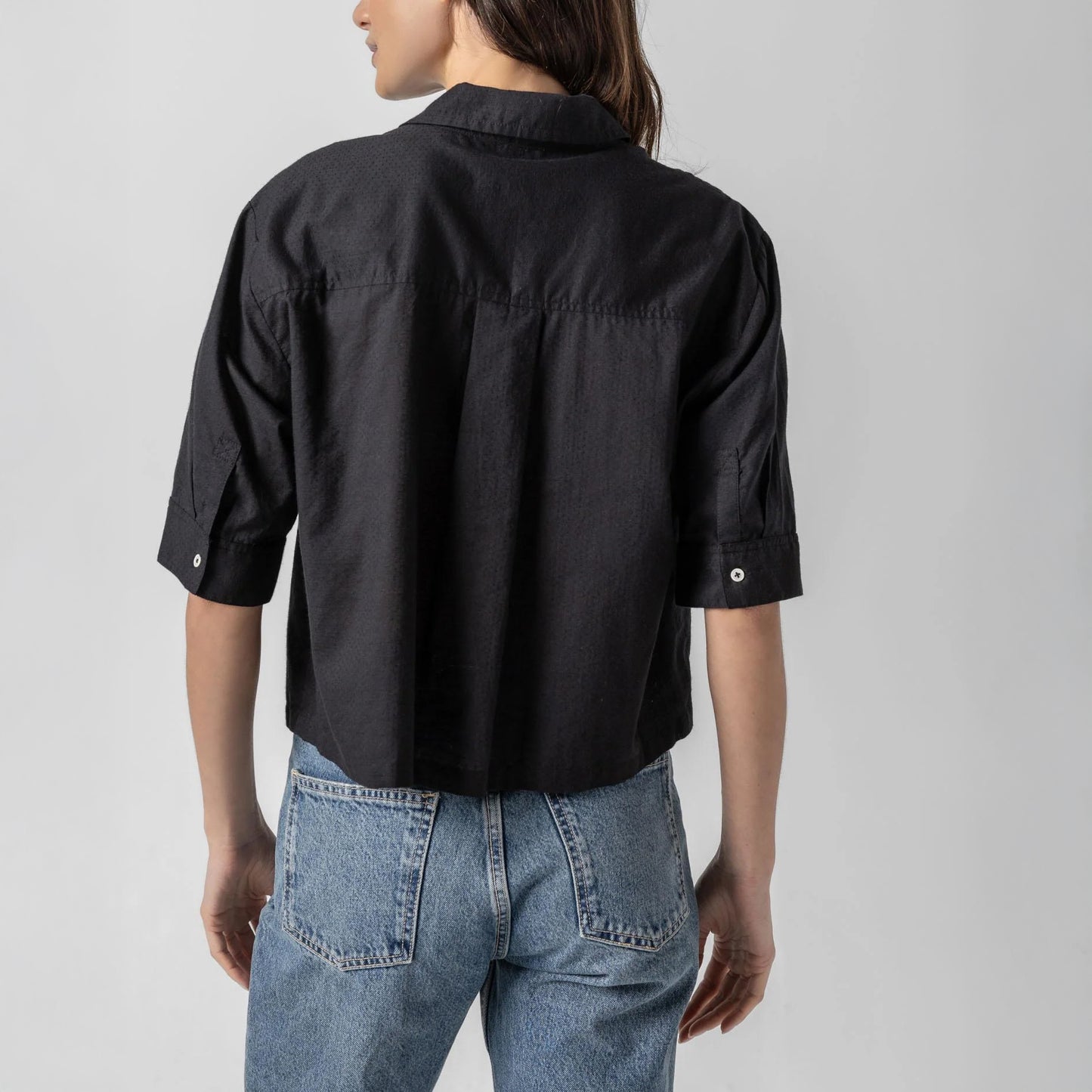 Easy Sleeve Button Down Shirt in Black